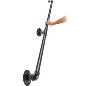 VEVOR Pipe Stair Handrail, 5FT Staircase Handrail, 440LBS Load Capacity Carbon Steel Pipe Handrail, Industrial Pipe Handrail with Wall Mount Support